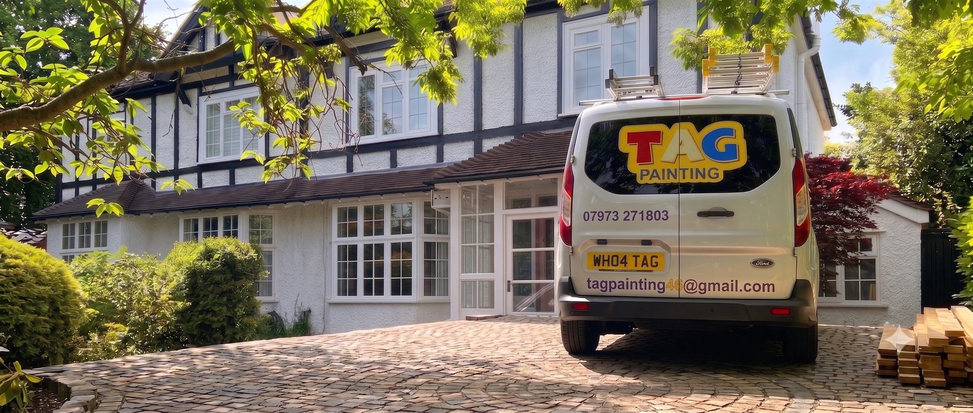 TAG Painting van outside a freshly painted home in West Sussex